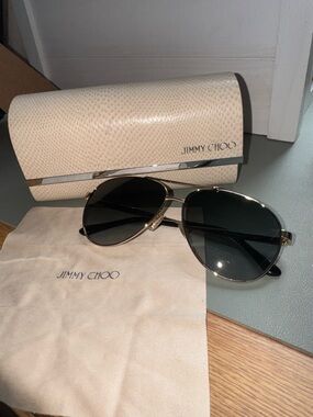 Jimmy Choo Jimena 60 MM Aviator Sunglasses in Gold with Black Lenses